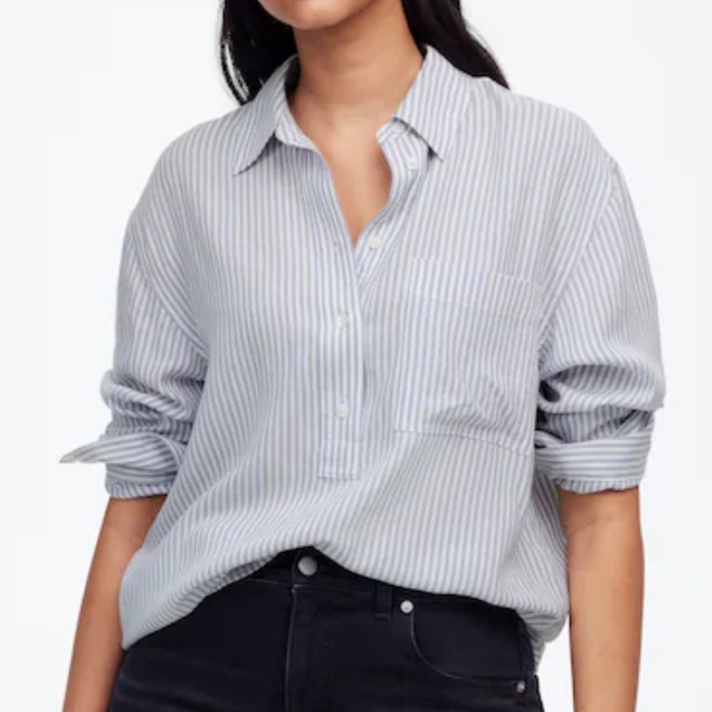 Madewell drapey long sleeve popover shirt in stripe Medium NWOT